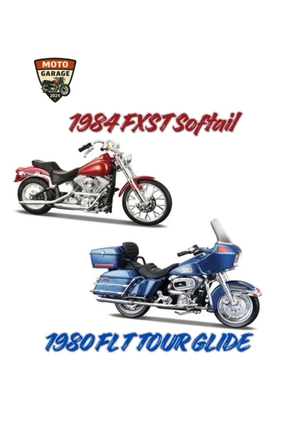 1:18 Harley-Davidson Efsanevi İkili Set - 1984 FXST Softail & 1980 FLT Tour Glide | Moto Garage 2024