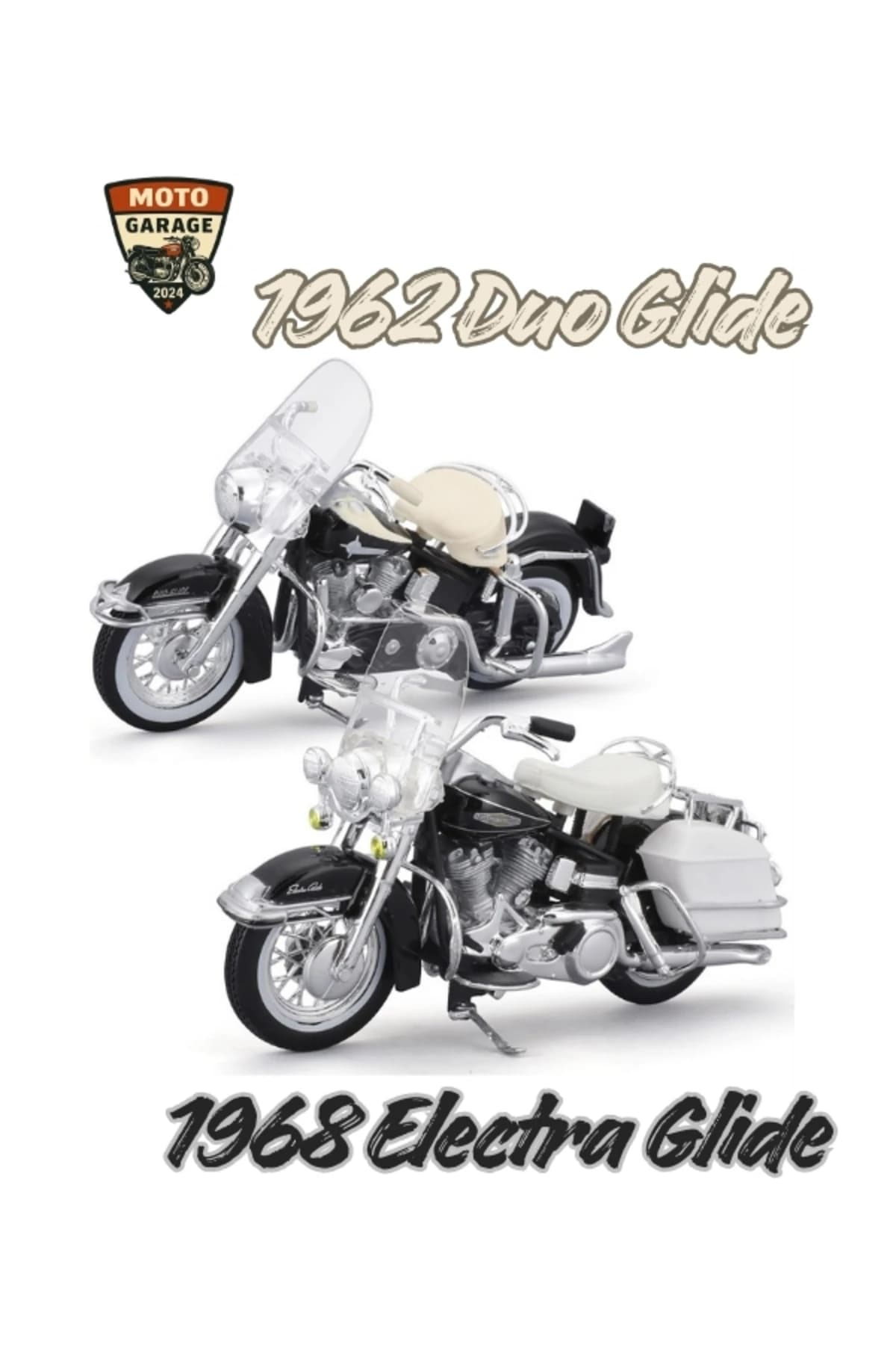 1:18 Harley Davidson 1962 Duo Glide 1968 Electra Glide 2'li Set